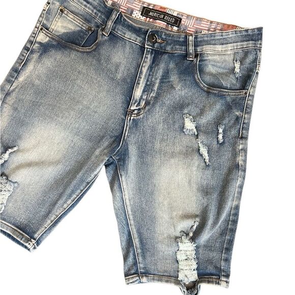 American Breed distressed denim jean shorts size 34 - Picture 13 of 14